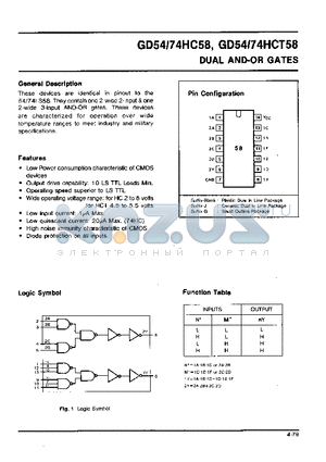 GD74HCT58 datasheet - DUAL AND-OR GATES