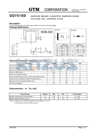 GD751SD datasheet - SURFACE MOUNT SCHOTTKY BARRIER DIODE