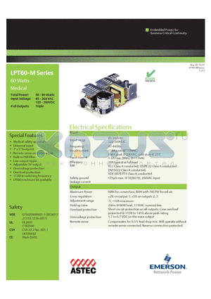 LPT60-M datasheet - Medical safety approvals