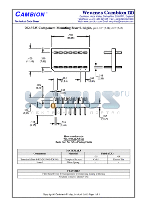 702-3725 datasheet - Component Mounting Board, 14 pin