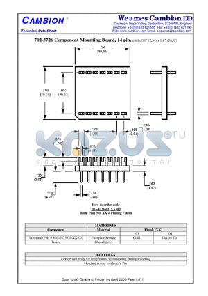 702-3726 datasheet - Component Mounting Board, 14 pin