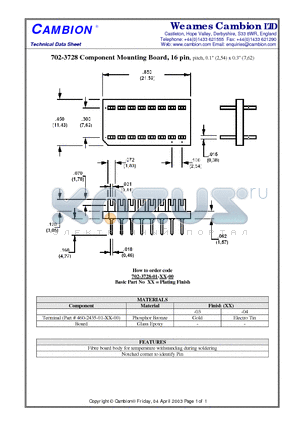 702-3728 datasheet - Component Mounting Board, 16 pin