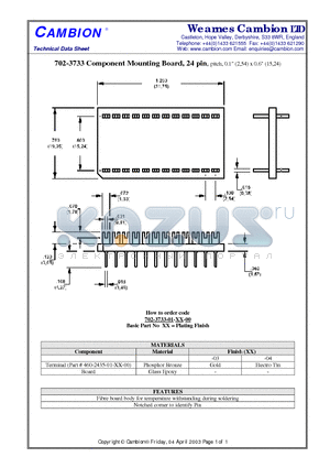 702-3733 datasheet - Component Mounting Board, 24 pin