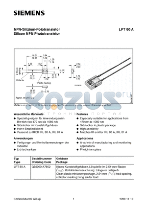 LPT80A datasheet - NPN-Silizium-Fototransistor Silicon NPN Phototransistor