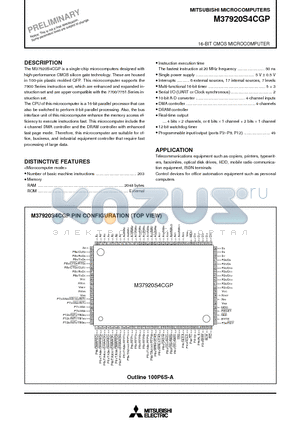 M37920S4CGP datasheet - 16 BIT CMOS MICROCOMPUTER