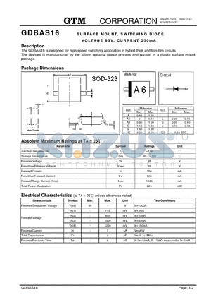 GDBAS16 datasheet - SURFACE MOUNT,SWITCHING DIODE