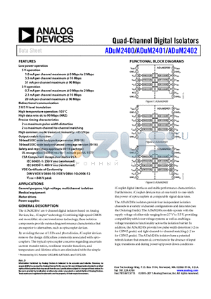 ADUM2402 datasheet - Quad-Channel Digital Isolators