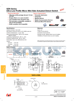 GDS datasheet - Ultra Low Profile Micro Mini Side Actuated Detect Switch