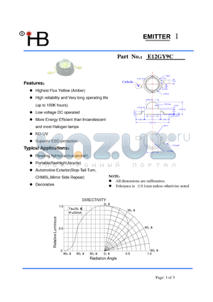 E12GY9C datasheet - Highest Flux Yellow (Amber)