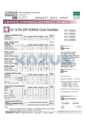 HC16R8G-008.0M datasheet - 5.0V 14 Pin DIP HCMOS Clock Oscillator