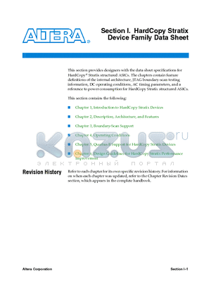 HC1S30 datasheet - HardCopy Stratix Device Family