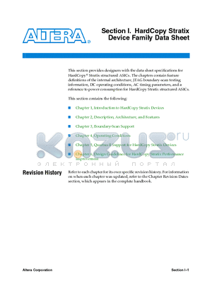 HC1S40 datasheet - HardCopy Stratix Device Family