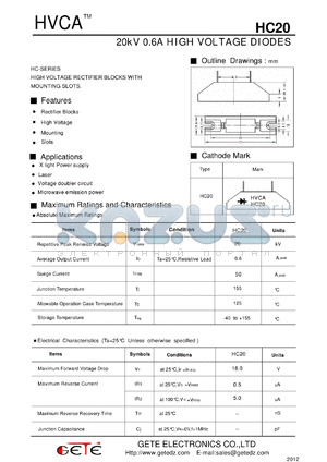 HC20 datasheet - 20kV 0.6A HIGH VOLTAGE DIODES