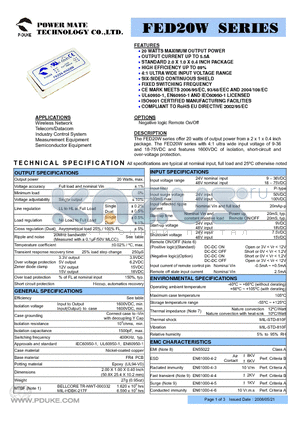 FED20-48D12W datasheet - 20 WATTS MAXIMUM OUTPUT POWER