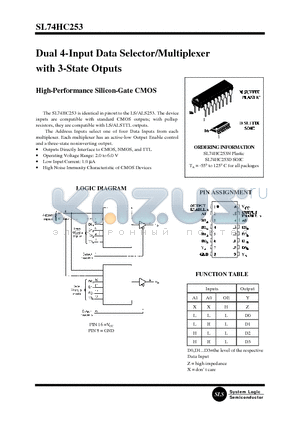 HC253 datasheet - Dual 4-Input Data Selector/Multiplexer with 3-State Otputs