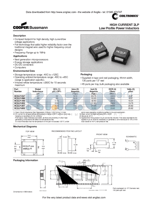 HC2LP datasheet - HIGH CURRENT 2LP Low Profile Power Inductors