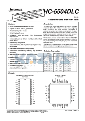 HC3-5504DLC-9 datasheet - SLIC Subscriber Line Interface Circuit