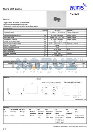 HC3225 datasheet - Quartz SMD, Ceramic