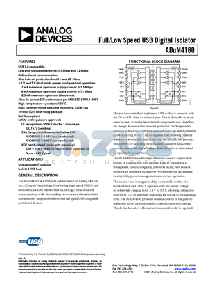 ADUM4160_09 datasheet - Full/Low Speed USB Digital Isolator