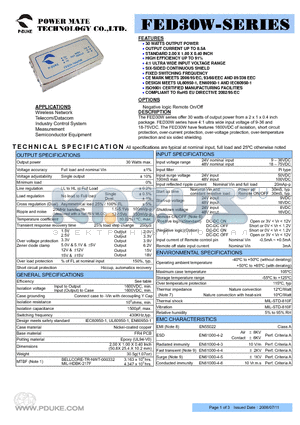 FED30-48D05W datasheet - 30 WATTS OUTPUT POWER