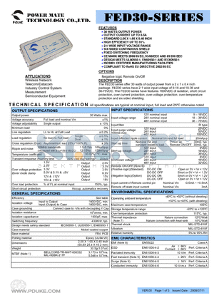 FED30-48D12 datasheet - 30 WATTS OUTPUT POWER