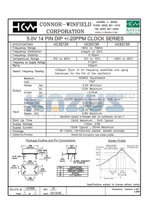 HC35T3R datasheet - 5.0V 14 PIN DIP /-20PPM CLOCK SERIES