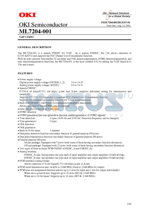 FEDL7204-001DIGEST-01 datasheet - The ML7204-001 is a speech CODEC for VoIP.