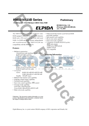 HM5316123B datasheet - 131,072-word x 16-bit Multiport CMOS Video RAM