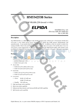 HM534253BZ-10 datasheet - 1 M VRAM (256-kword x 4-bit)