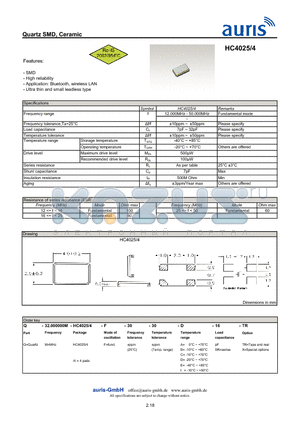 HC4025_1 datasheet - Quartz SMD, Ceramic