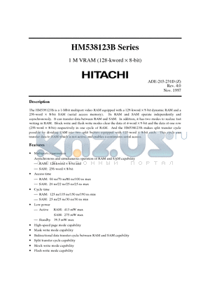 HM538123BJ-6 datasheet - 1 M VRAM (128-kword x 8-bit)