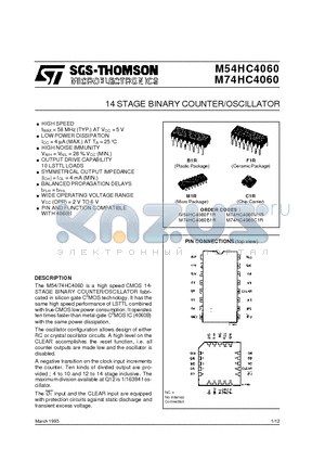 HC4060M datasheet - 14 STAGE BINARY COUNTER/OSCILLATOR