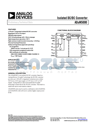 ADUM5200ARWZ1 datasheet - Isolated DC/DC Converter