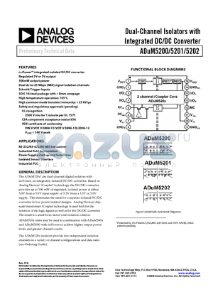 ADUM5202 datasheet - Dual-Channel Isolators with Integrated DC/DC Converter