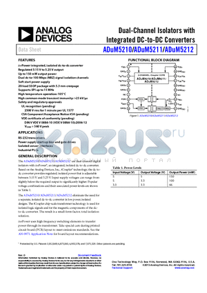 ADUM5210 datasheet - Dual-Channel Isolators with Integrated DC-to-DC Converters