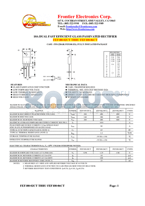 FEF100-04CT datasheet - 10A DUAL FAST EFFICIENT GLASS PASSIVATED RECTIFIER