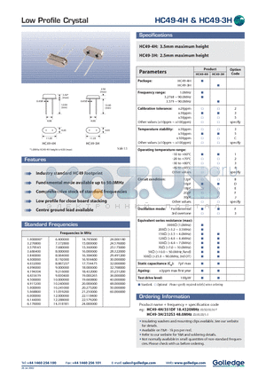 HC49-4H/351DF datasheet - Low Profile Crystal