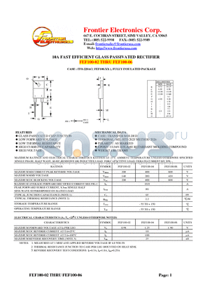 FEF100-06 datasheet - 10A FAST EFFICIENT GLASS PASSIVATED RECTIFIER