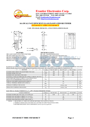 FEF160-06CT datasheet - 16A DUAL FAST EFFICIENT GLASS PASSIVATED RECTIFIER