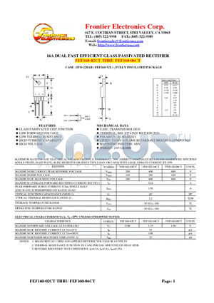 FEF160-02CT datasheet - 16A DUAL FAST EFFICIENT GLASS PASSIVATED RECTIFIER
