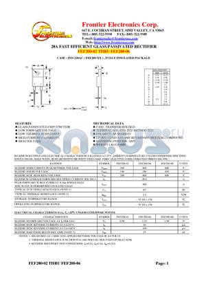 FEF200-02 datasheet - 20A FAST EFFICIENT GLASS PASSIVATED RECTIFIER