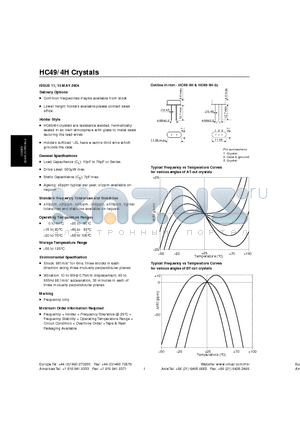 HC49/4H datasheet - HC49/4H Crystals