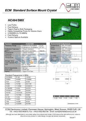 HC494 datasheet - Standard Surface Mount Crystal