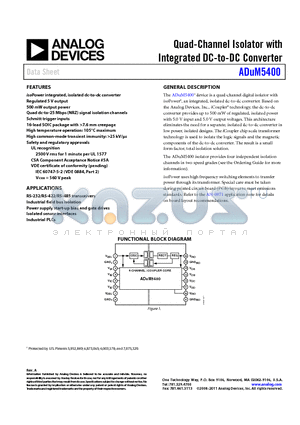 ADUM5400CRWZ datasheet - Quad-Channel Isolator with Integrated DC-to-DC Converter