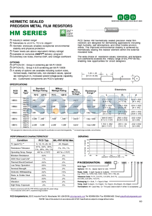 HM55-1000-QT datasheet - HERMETIC SEALED PRECISION METAL FILM RESISTORS