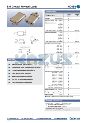 HC49J/232S3 datasheet - SM Crystal Formed Leads