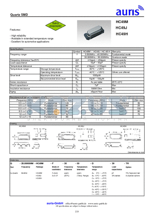 HC49J datasheet - Quartz SMD