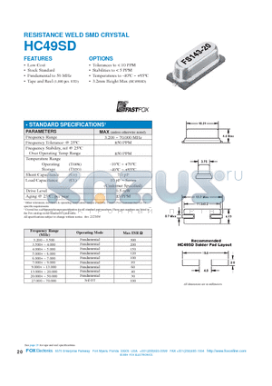 HC49SD datasheet - RESISTANCE WELD SMD CRYSTAL