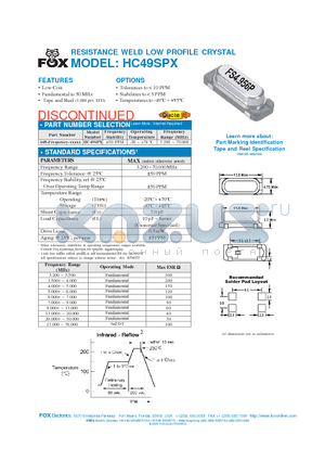 HC49SPX datasheet - RESISTANCE WELD LOW PROFILE CRYSTAL