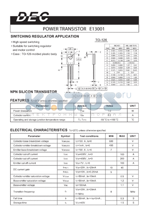 E13001TO-126 datasheet - POWER TRANSISTOR